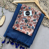 Firoji Handloom Khadi Cotton Saree With Brown Leaf Print Blouse